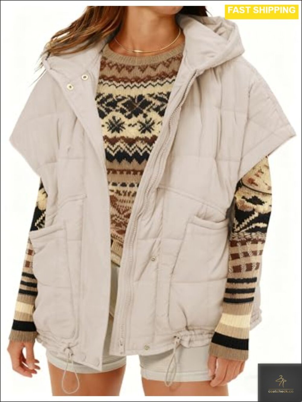 Women's Oversized Quilted Puffer Vest Hooded Zip Jacket